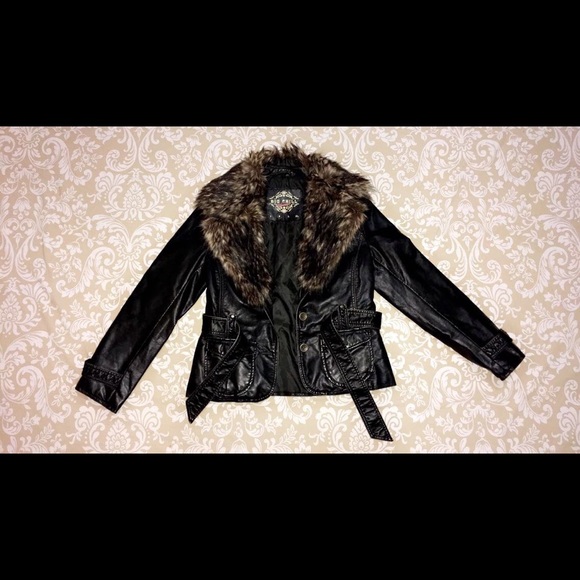 Big Chill Jackets & Blazers - Big Chill Vintage Vegan Leather & Fur Jacket